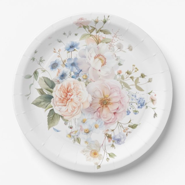 Hargrove Blue Floral Paper Plate (Front)