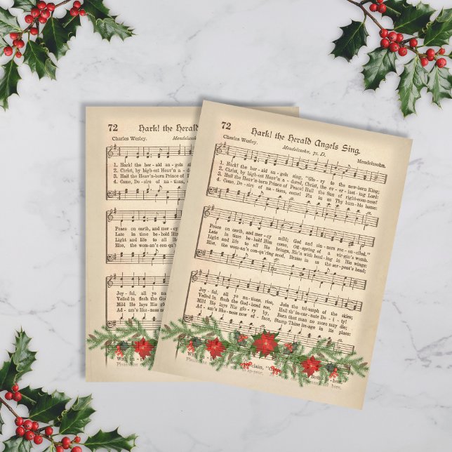 Hark the Herald Angels Sing Christmas Music Sheet (Vintage Christmas Sheet Music paper sheets)
