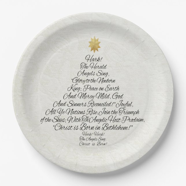 Hark the Herald Angels Sing Christmas Tree Paper Plate (Front)