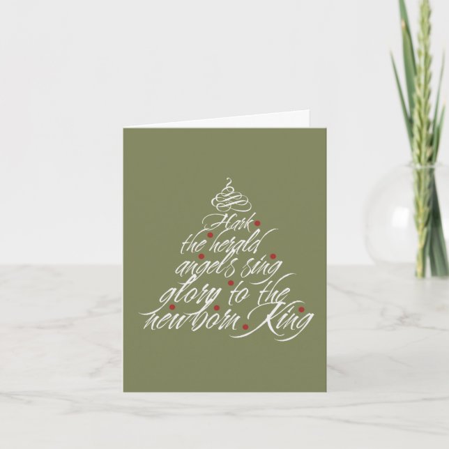 Hark the Herald Christmas carol lyric tree green Holiday Card (Front)