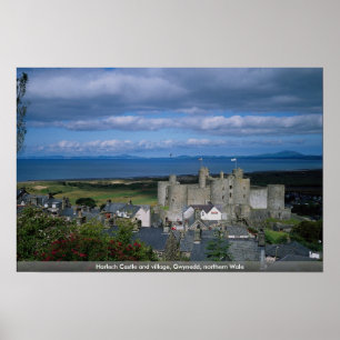Harlech Castle and village, Gwynedd, northern Wale Poster