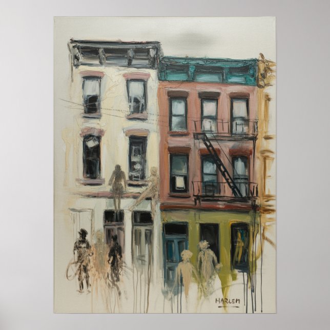 Harlem Brownstone Expressive Figures Poster (Front)