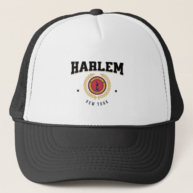 Harlem New York Black Trucker Hat (Front)