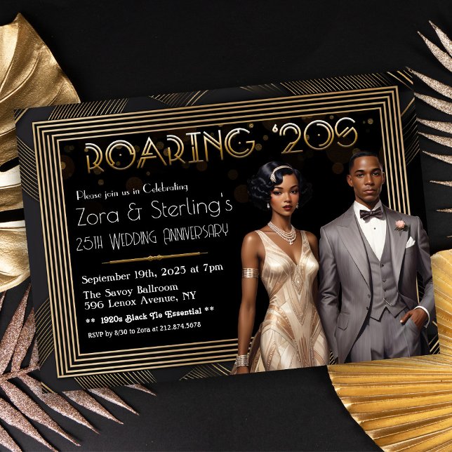 Harlem Nights African American Wedding Anniversary Invitation (Creator Uploaded)