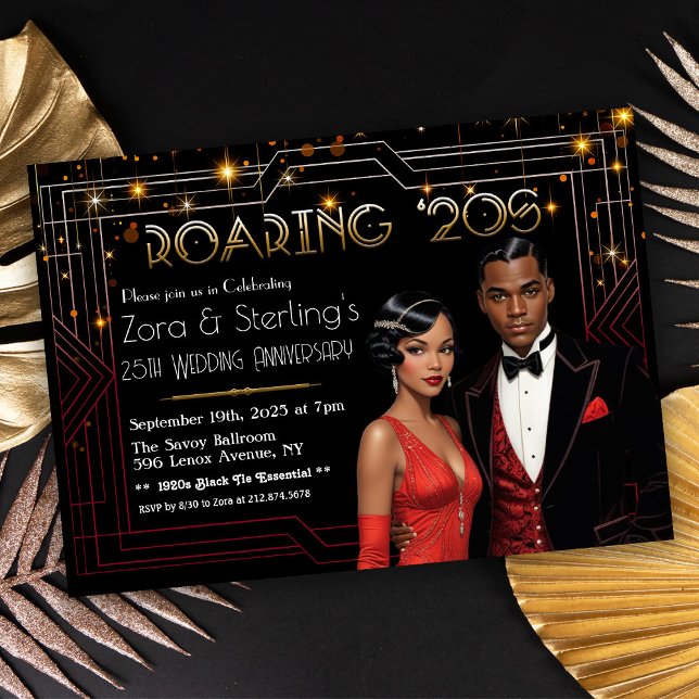 Harlem Nights African American Wedding Anniversary Invitation (Creator Uploaded)