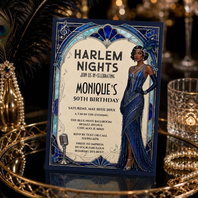 Harlem Nights Roaring 20s Blue Sapphire Jazz Age Invitation (Harlem Nights Roaring 20s Blue Sapphire Jazz Age Invitation printed and digital download)