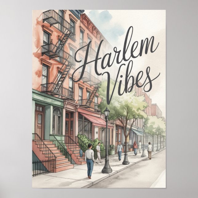 Harlem Vibes Watercolor Illustration Poster (Front)