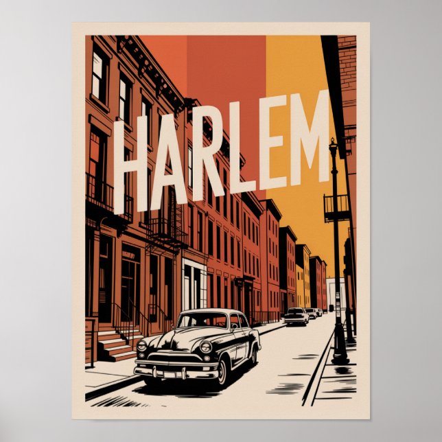Harlem Vintage Car Brownstone Poster (Front)