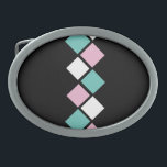 Harlequin Belt Buckle (Black, Aqua & Pink)<br><div class="desc">For those who love to live a retro lifestyle... 

A black background with aqua,  pink & white harlequin diamond pattern... 

A great little gift idea...  for birthdays,  celebrations,  holidays and more...  and an everyday essential... </div>