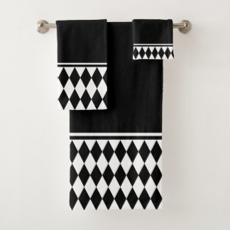 Harlequin Black and White Diamond Pattern Bath Towel Set