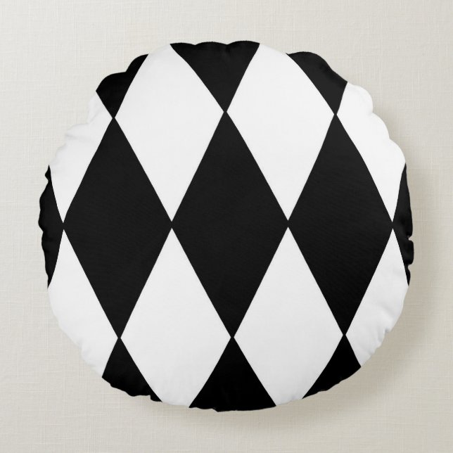 harlequin black and white round cushion (Front)