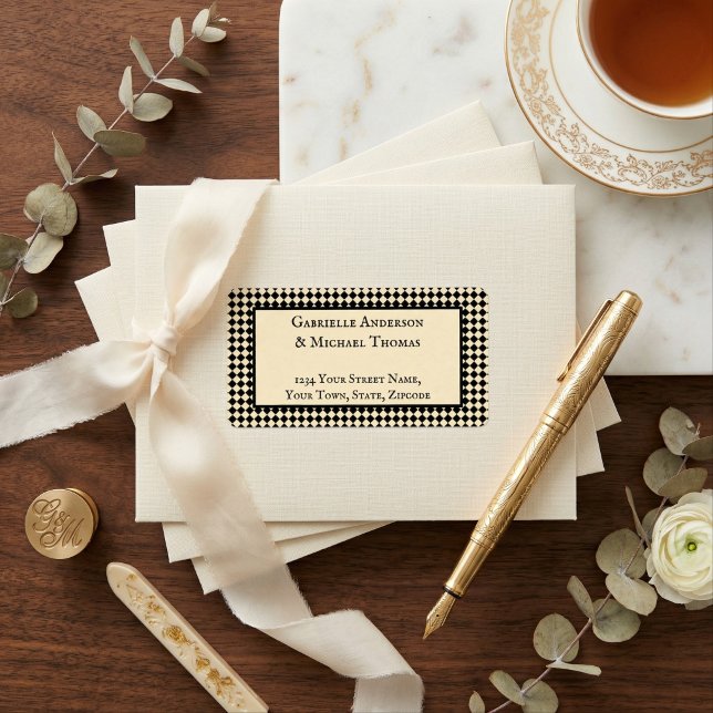 Harlequin Black Cream Text Border Address Labels (Creator Uploaded)