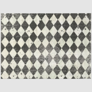 Harlequin Black n Cream Ephemera Wood Decoupage Tissue Paper