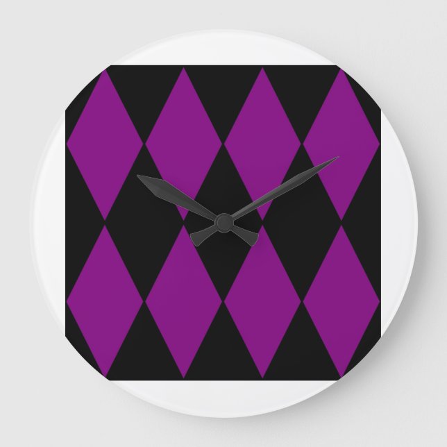 harlequin black purple large clock (Front)