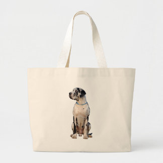 Harlequin black white Great Dane Photo gift Large Tote Bag