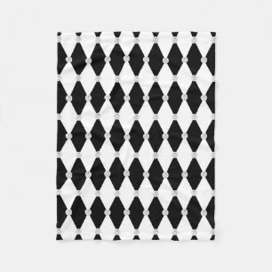 Harlequin Black White Rhombus Diamond Shape Fleece Blanket