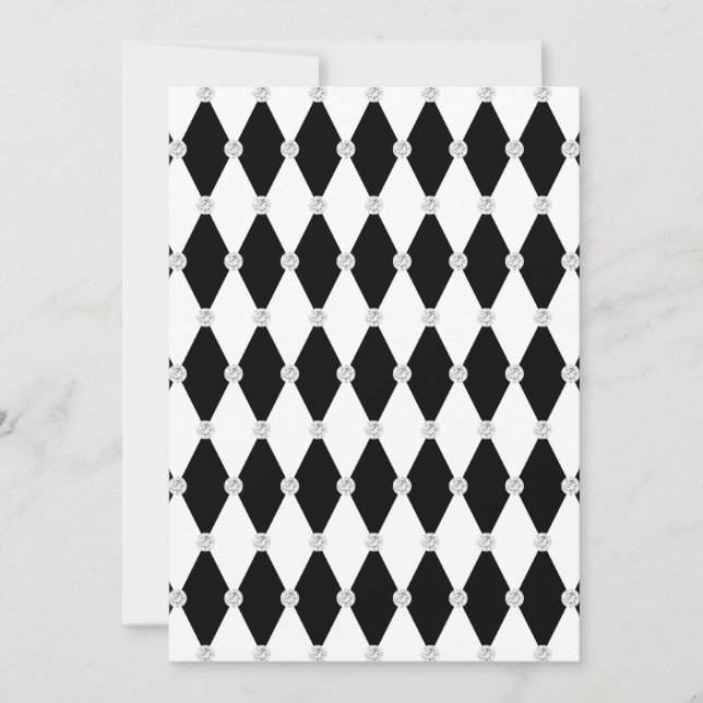 Harlequin Black White Rhombus Diamond Shape Invitation (Front)