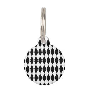 Harlequin Black White Rhombus Diamond Shape Pet Tag
