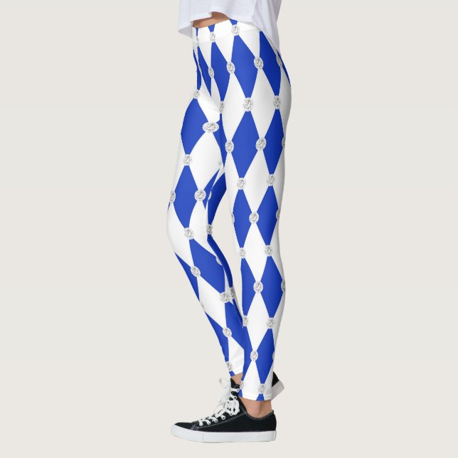 Harlequin Blue Diamond Shape Geometric Forms Leggings (Left)