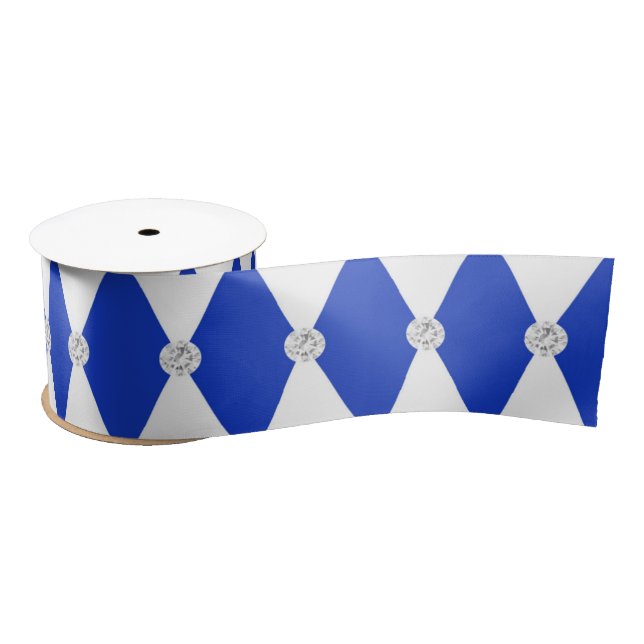 Harlequin Blue Diamond Shape Geometric Satin Ribbon (Spool)