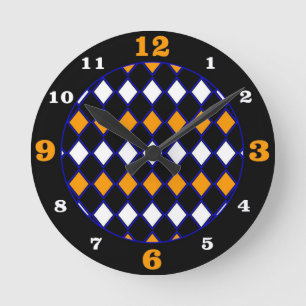 Harlequin Blue & Orange Round Clock
