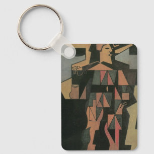 Harlequin by Juan Gris, Vintage Cubism Art Key Ring