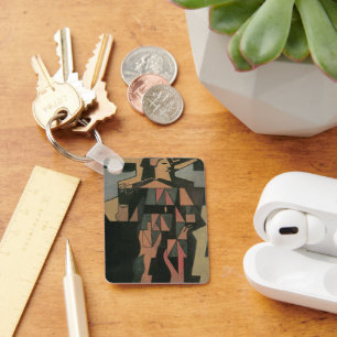 Harlequin by Juan Gris, Vintage Cubism Art Key Ring