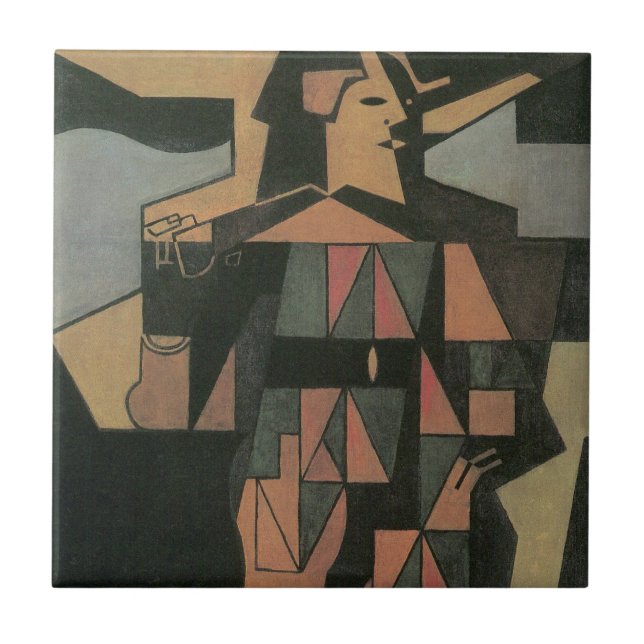 Harlequin by Juan Gris, Vintage Cubism Art Tile (Front)