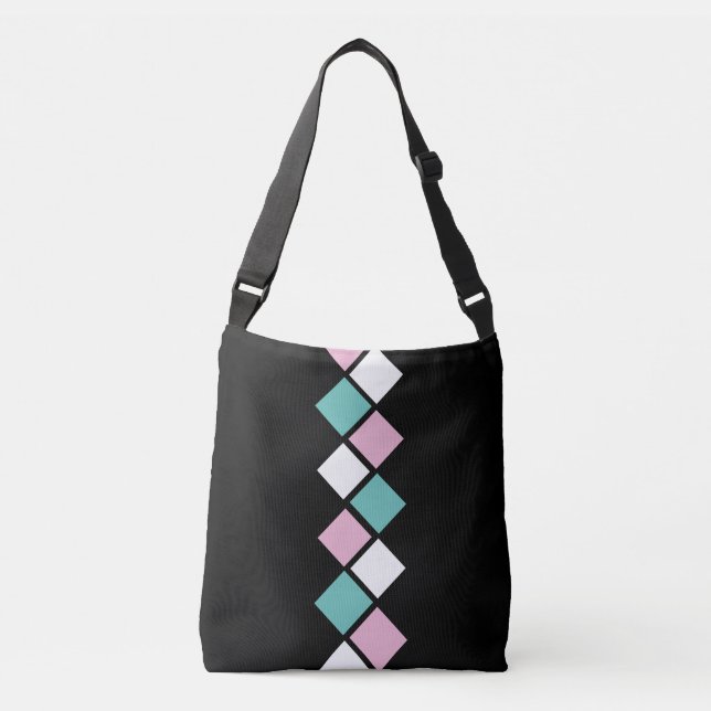 Harlequin Crossbody Bag (Black, Aqua & Pink) (Front)