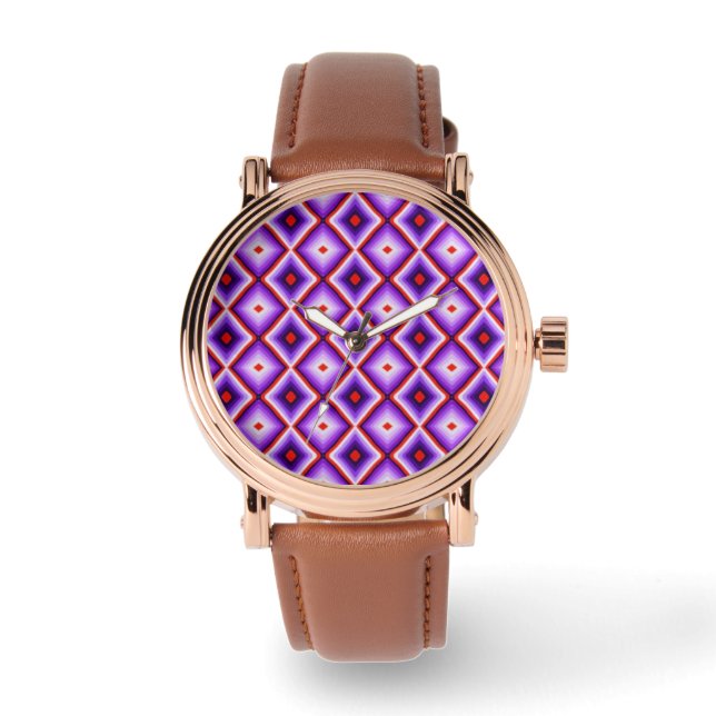 Harlequin Diamond Chequered Purple Pattern Watch (Front)