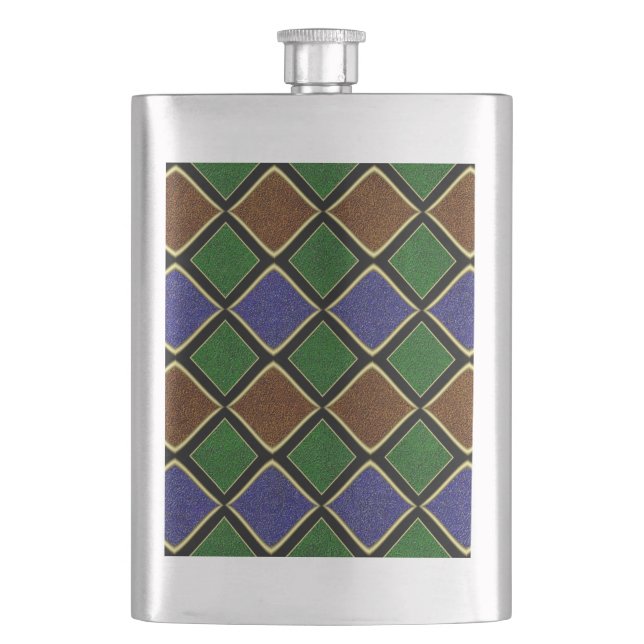Harlequin Diamond Grid: Textured Harmony Hip Flask (Front)