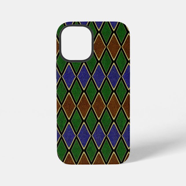 Harlequin Diamond Grid: Textured Harmony iPhone Case (Back)
