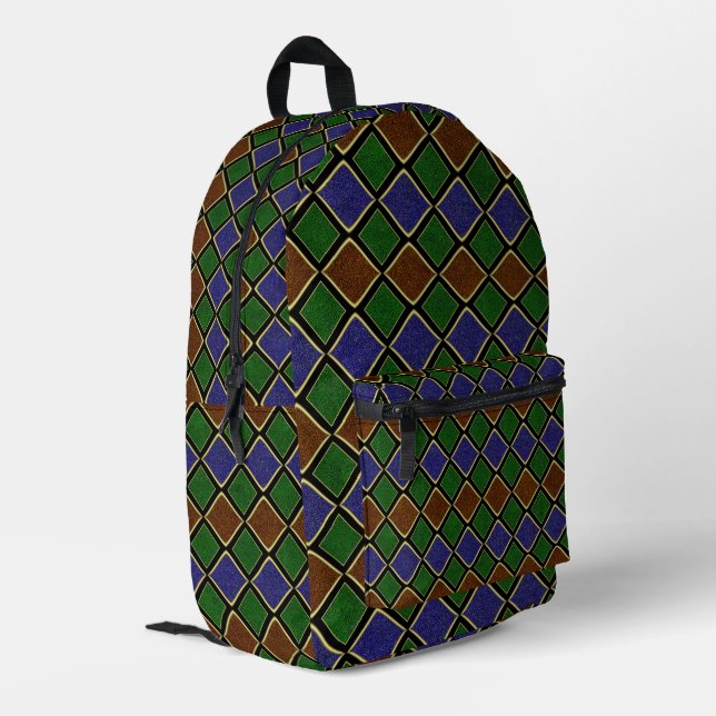 Harlequin Diamond Grid: Textured Harmony Printed Backpack (Back Corner Left)