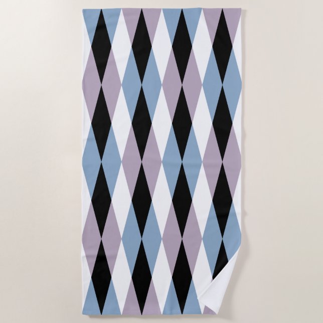 Harlequin Diamond Pattern - Blue and Dusty Lilac Beach Towel (Front)