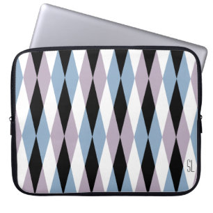 Harlequin Diamond Pattern - Blue and Dusty Lilac Laptop Sleeve