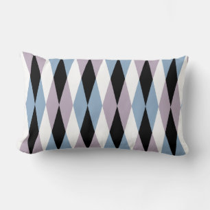 Harlequin Diamond Pattern - Blue and Dusty Lilac Lumbar Cushion