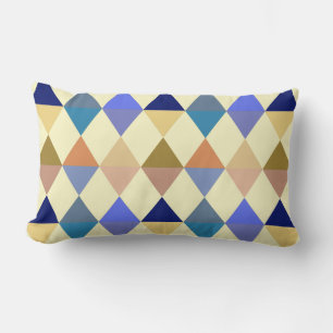 Harlequin / diamond pattern - Cream and Blue Lumbar Cushion