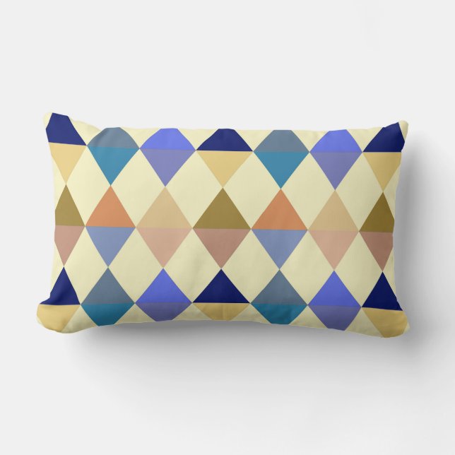 Harlequin / diamond pattern - Cream and Blue Lumbar Cushion (Front)