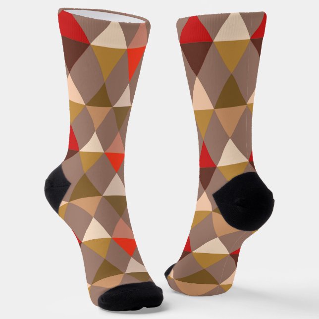 Harlequin / diamond pattern - Taupe and Red Socks (Angled)