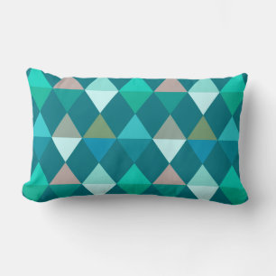 Harlequin / diamond pattern - Teal and Aqua Lumbar Cushion