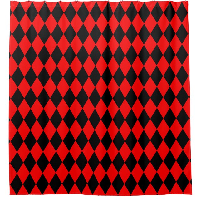 Harlequin Diamonds in Black and Red Shower Curtain (Front)