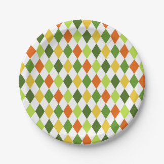 Harlequin Diamonds in St Patricks Day Irish Colors Paper Plate