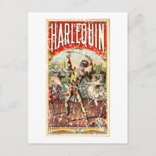 Harlequin - distressed postcard