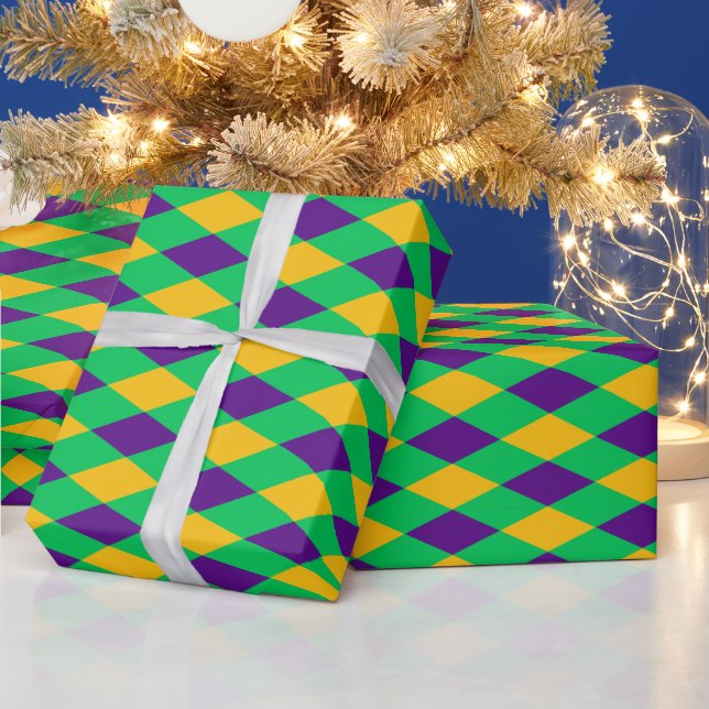 Harlequin DIY Colors Purple Green Gold Wrapping Paper (Holidays)