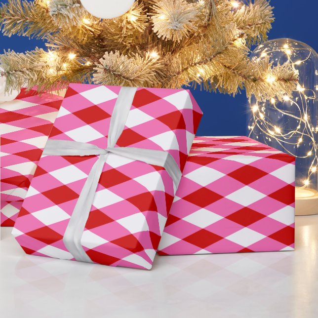 Harlequin DIY Colors Red Hot Pink White Wrapping Paper (Holidays)