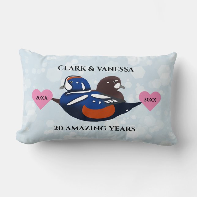 Harlequin Ducks Lovebirds Any Anniversary Year Lumbar Cushion (Front)