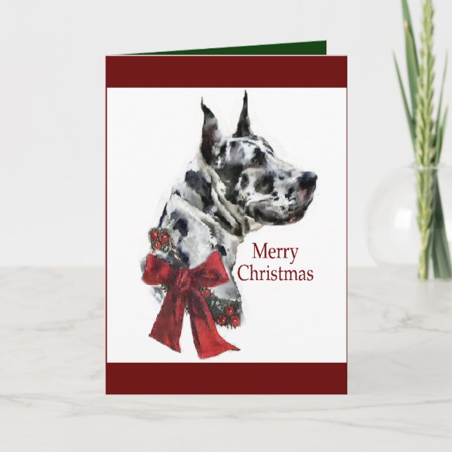 Harlequin Great Dane Christmas Gifts Holiday Card (Front)