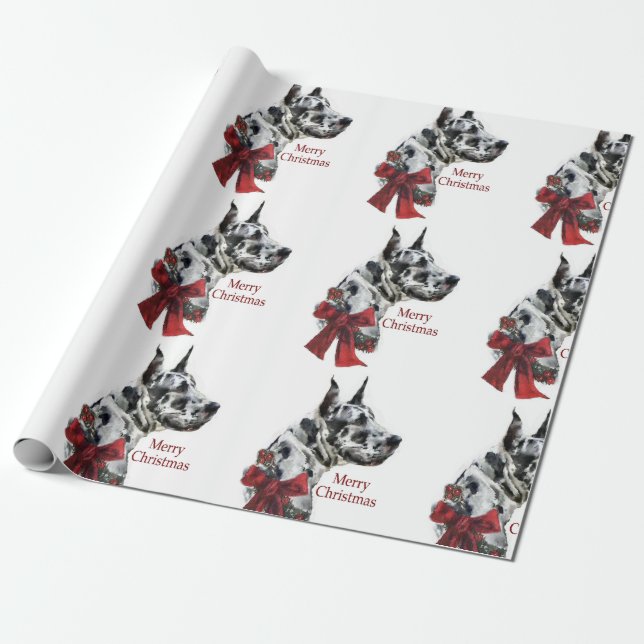 Harlequin Great Dane Christmas Wrapping Paper (Unrolled)
