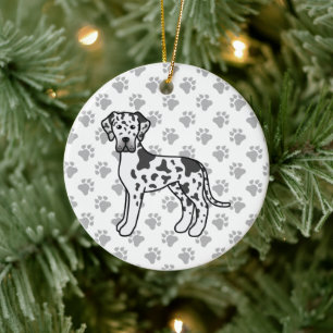 Harlequin Great Dane Cute Cartoon Dog Ceramic Tree Decoration