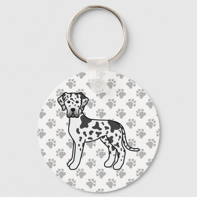 Harlequin Great Dane Cute Cartoon Dog Key Ring (Front)
